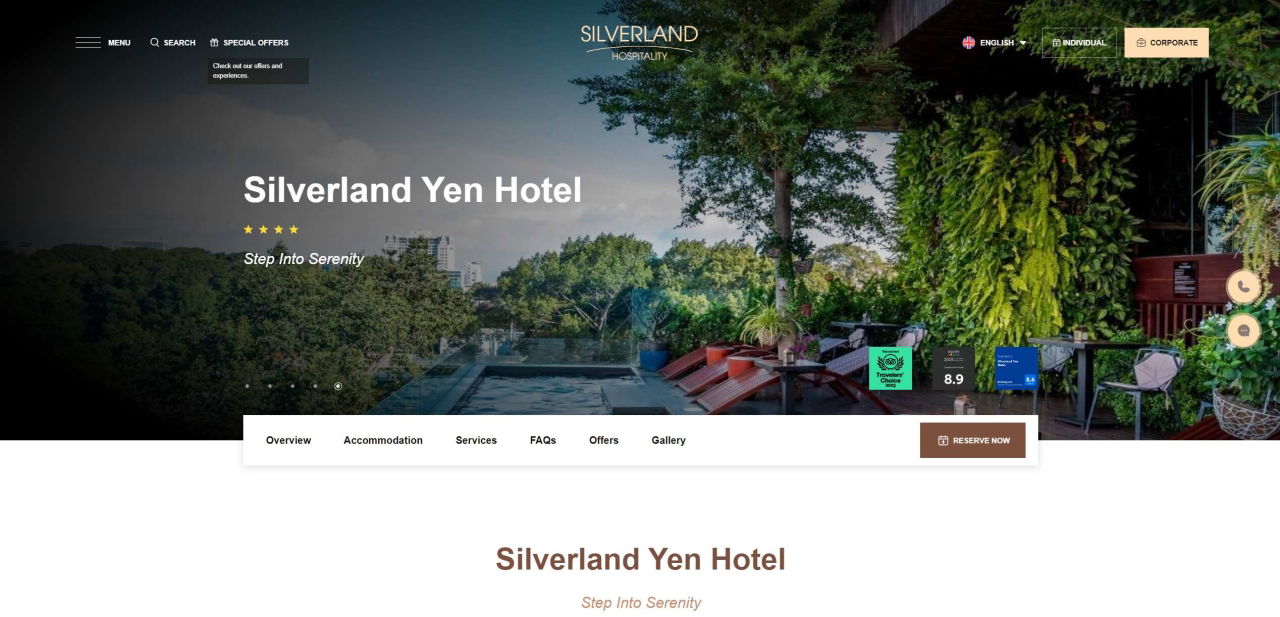 book silverland yen hotel on website