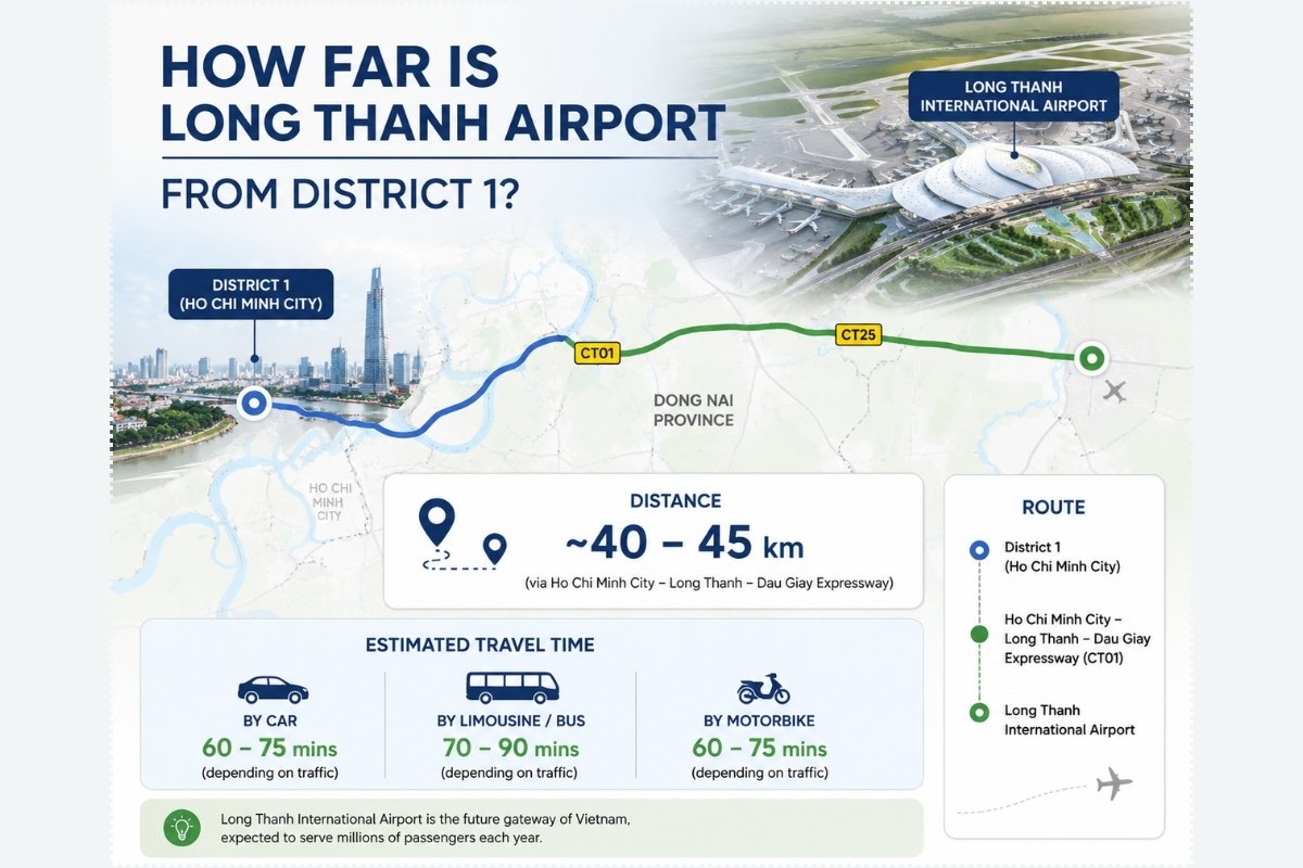 long thanh airport distance from district 1