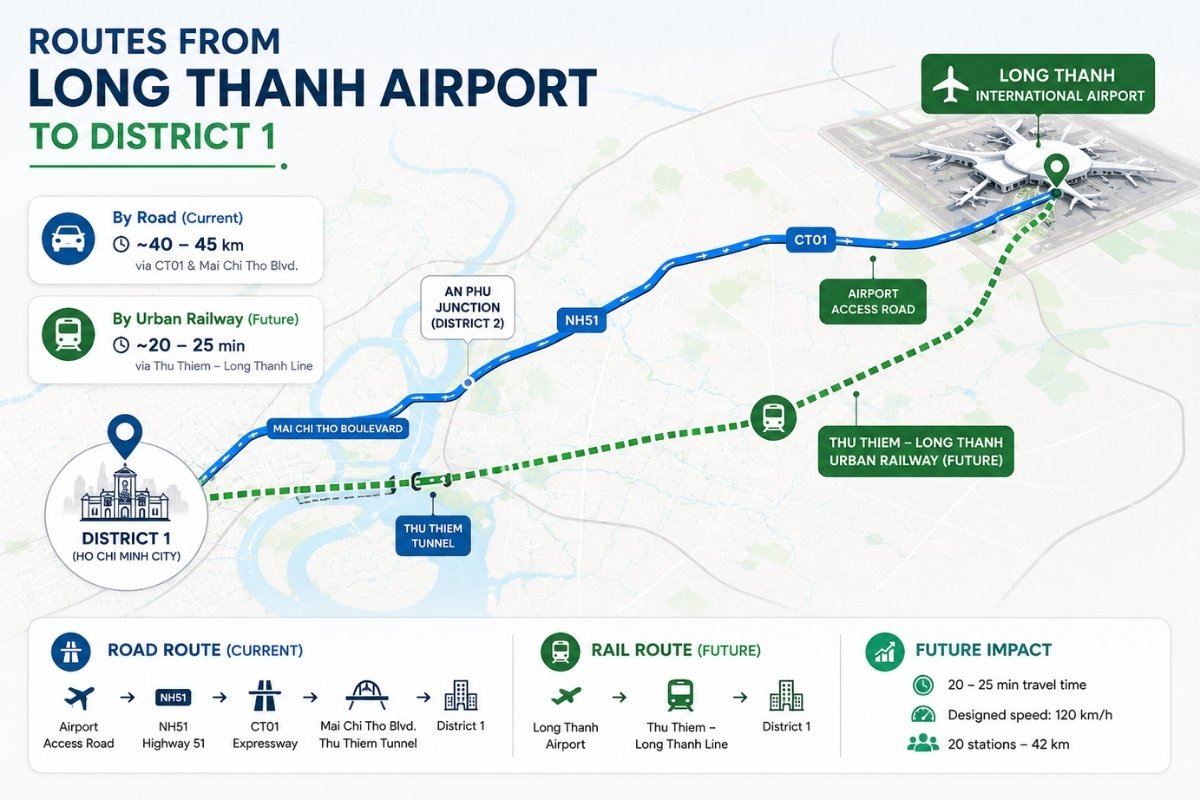 Routes from Long Thanh Airport to District 1