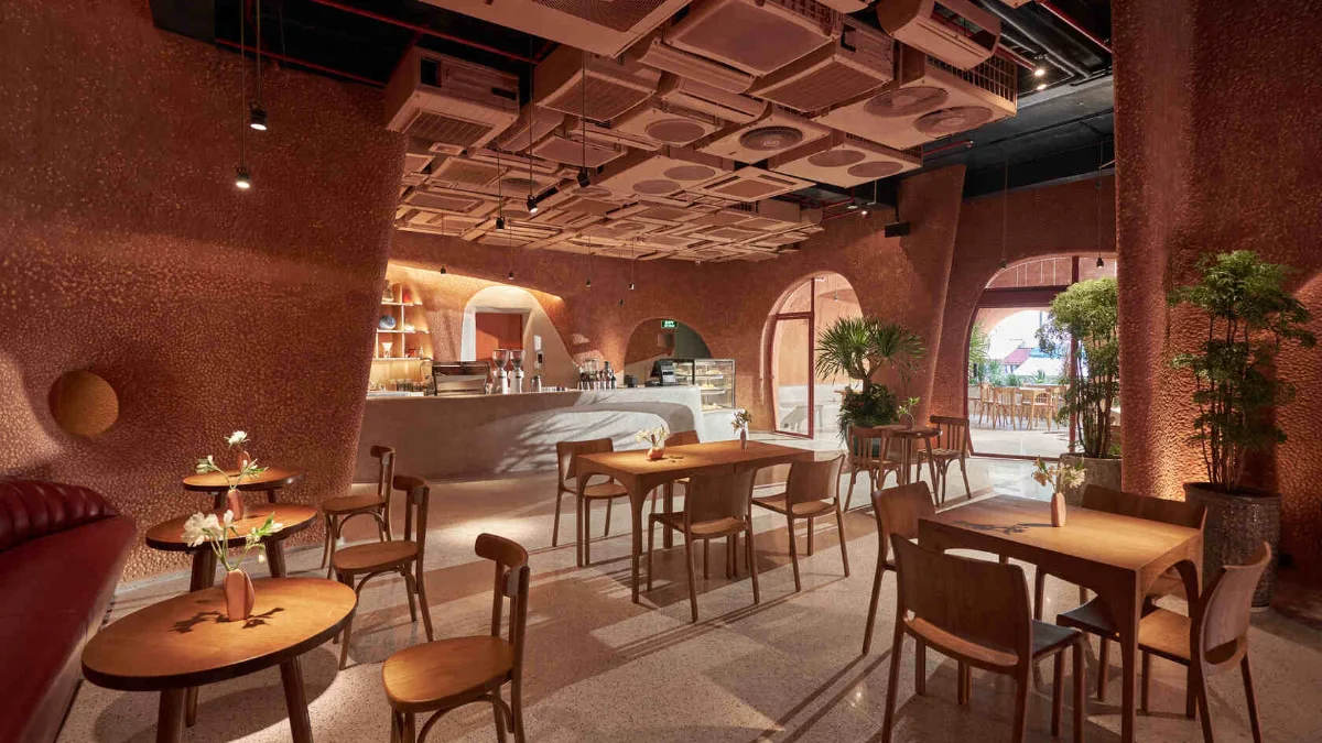 A Coffee Shop Steps From Ben Thanh Metro Station 4 Curved terrazzo counter and coffee bar at Bason Café Ben Thanh where the salted coffee is made