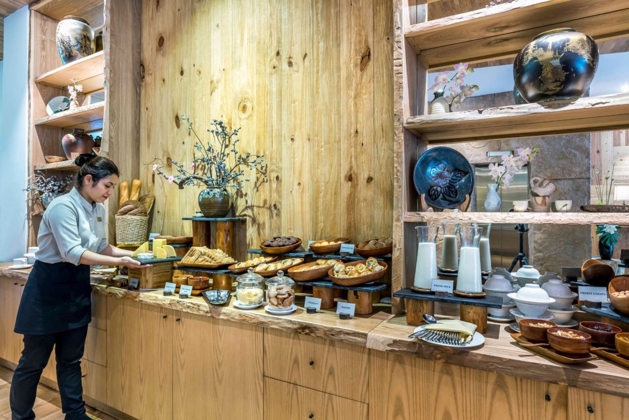 Silverland Yen Recognised Loved by Guests 2026 award by Expedia Group 3 Breakfast buffet with wooden Japanese Zen interiors at Silverland Yen Hotel, District 1