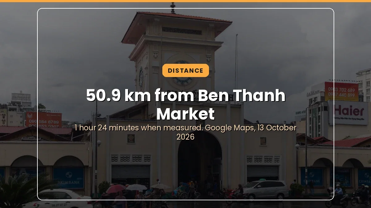 Ben Thanh Market in District 1, the point from which Long Thanh Airport is 50.9 km by road